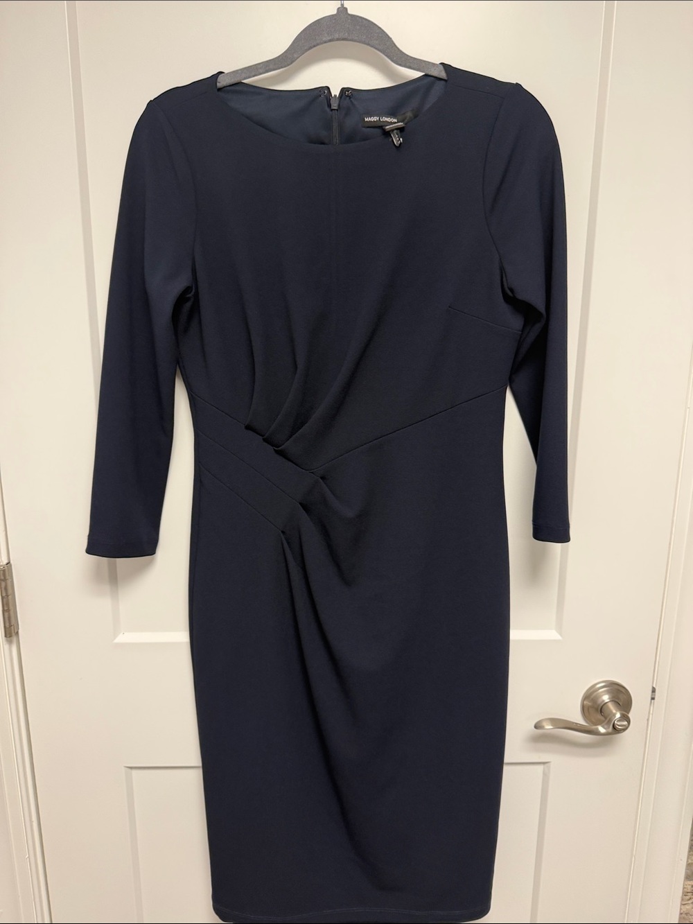 Maggy London Navy Twist-Front Long Sleeve Sheath Dress